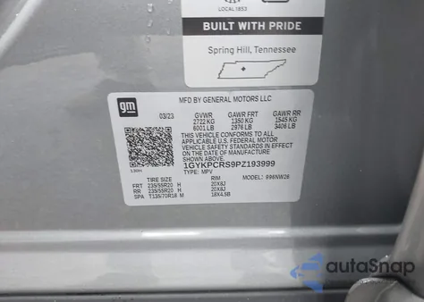 2023 Cadillac Xt6 Fwd Premium Luxury z USA, uszkodzony, nr VIN 1GYKPCRS9PZ193999